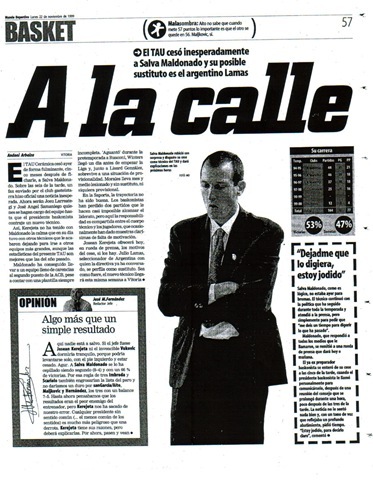 Tal día como el 21 de noviembre de 1999 “Salva Maldonado es cesado como entrenador del Baskonia”