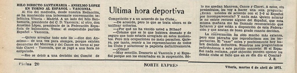 Foto:Norte Exprés. Hilo directo entre el presidente del Vasconia y Anselmo López de la Federación Española