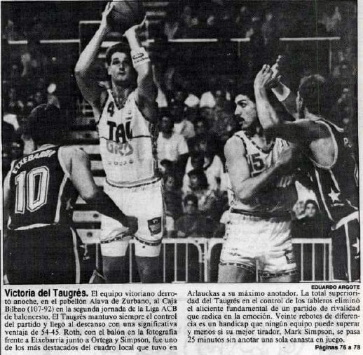 Temporada 90/91 Liga ACB J2. Taugrés Baskonia 107-92 Cajabilbao