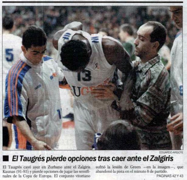 Lesión de Kenny Green ante Zalgiris en 1995 Lesión de Kenny Green ante Zalgiris en 1995