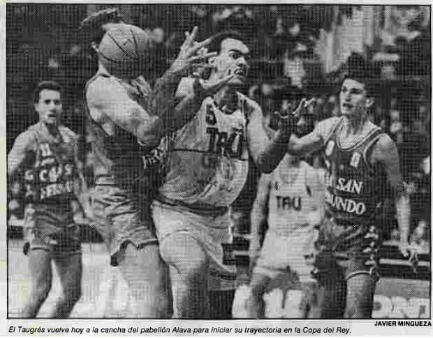 Temporada 90/91. Liga ACB J22. Taugrés Baskonia 103-68 Caja San Fernando