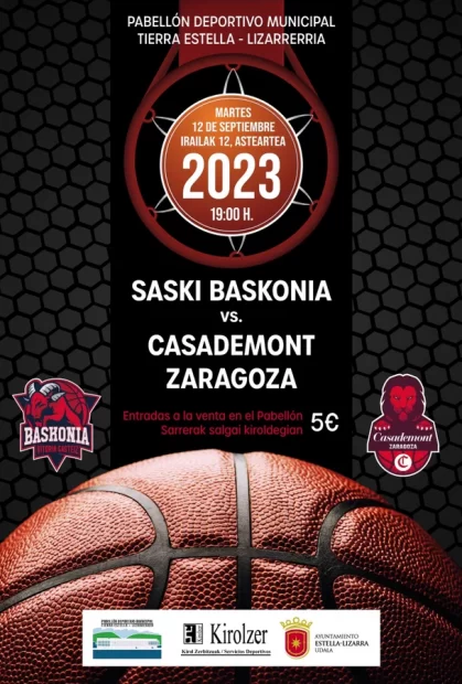 El amistoso entre Baskonia y Casademont Zaragoza del día 12 de septiembre se jugará con público en Estella