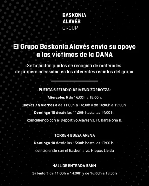 El Grupo Baskonia Alavés envía material para ayudar los afectados por la DANA